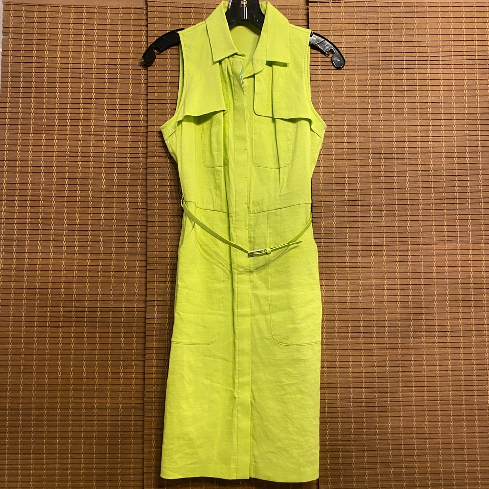 Elie Tahari Sleeveless, Button-front, Belted Green Dress Sz 0
